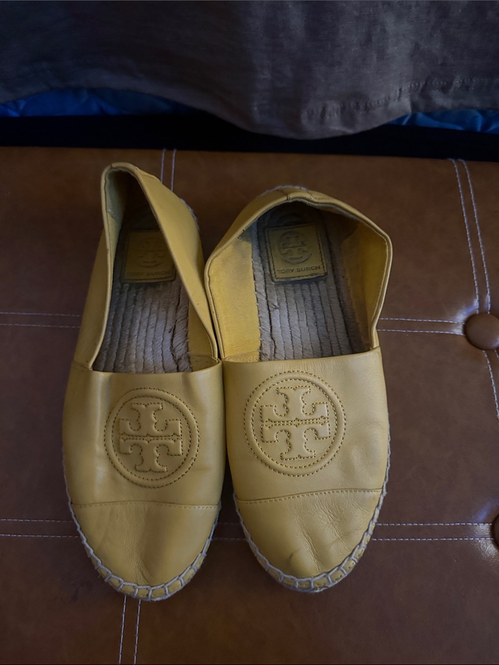Tory Burch Yellow Leather Logo Espadrille Flats